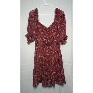 Trixxi Floral Mini Dress XL Red Ruffle Sleeve Square Neck 26AF7222PI